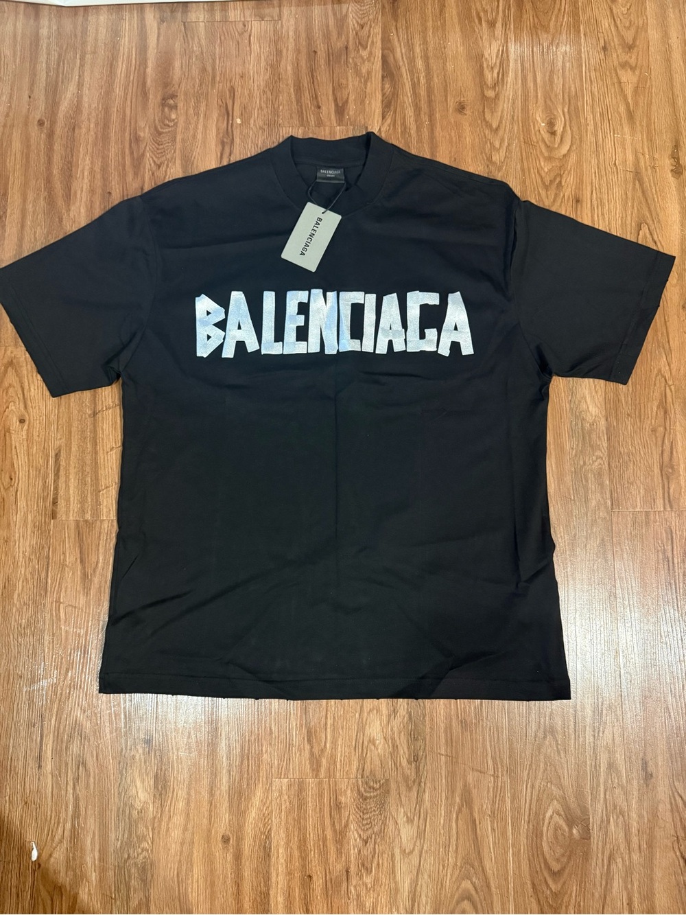 Balenciaga Black Silver Tape Type T-Shirt Unisex Large Fit Oversized BNWT